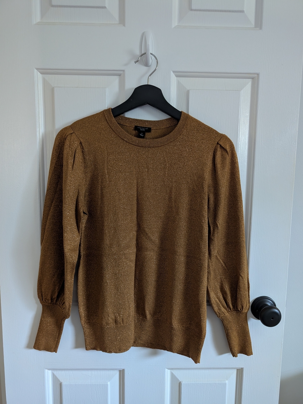 Ann Taylor Women's Gold Shimmer Crewneck Sweater Size Small Petite